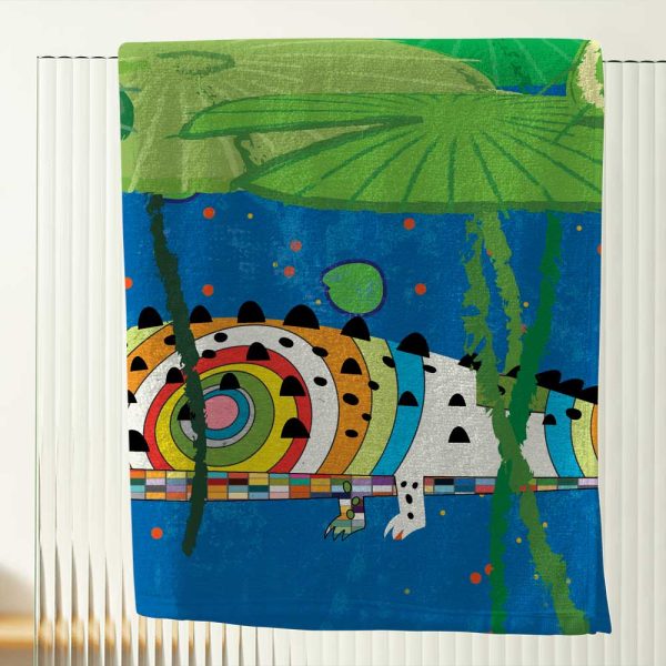 kids bath towel with velour patterned front and cotton terry back