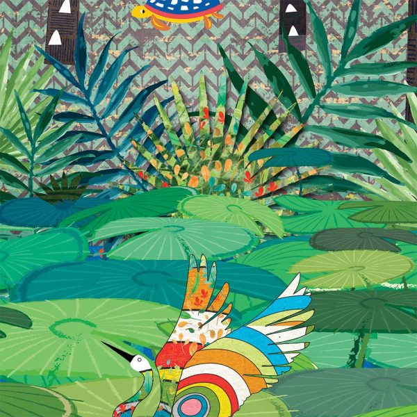 close up of kids bath towel with jungle bird