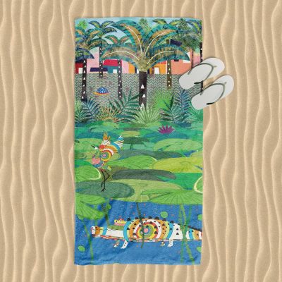 Kids Beach Towel With Colorful Jungle Crocodile