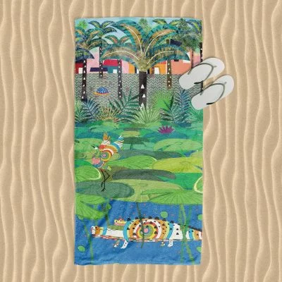 Kids Beach Towel With Colorful Jungle Crocodile