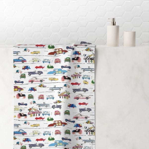 kids bath towel for toddler boys with cars pattern