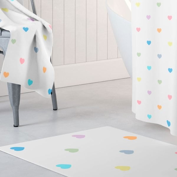 love heart bath mat and shower curtain set