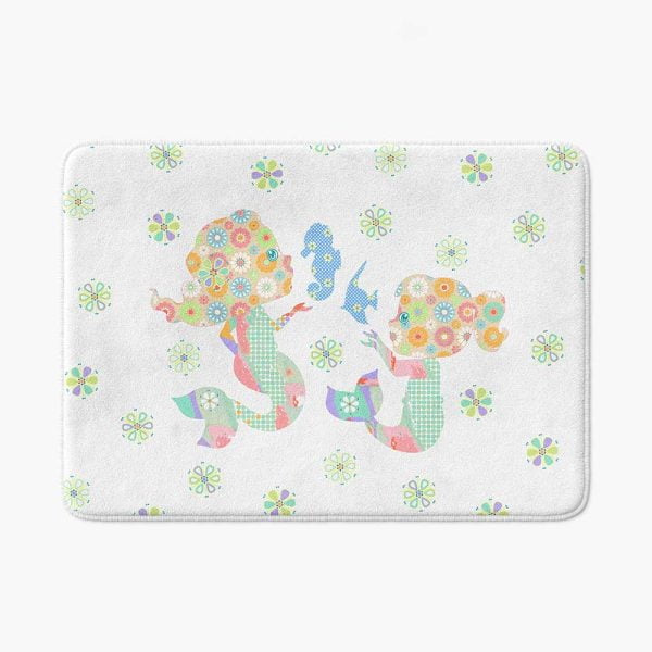 little girls bathroom microfiber non slip mat with pink mermaids pattern