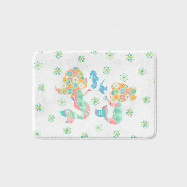 pink and green little mermaid sisters bathmat for girls bathroom