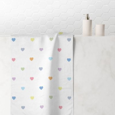 kids bath towel for little girls with pastel love hearts