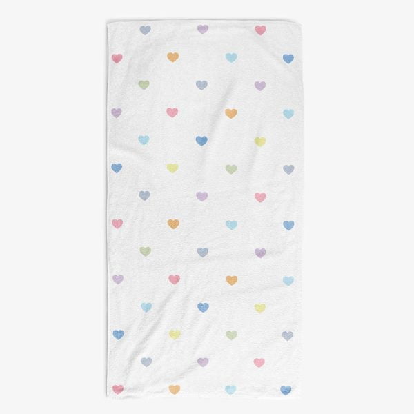 pastel love hearts on kids bath towel