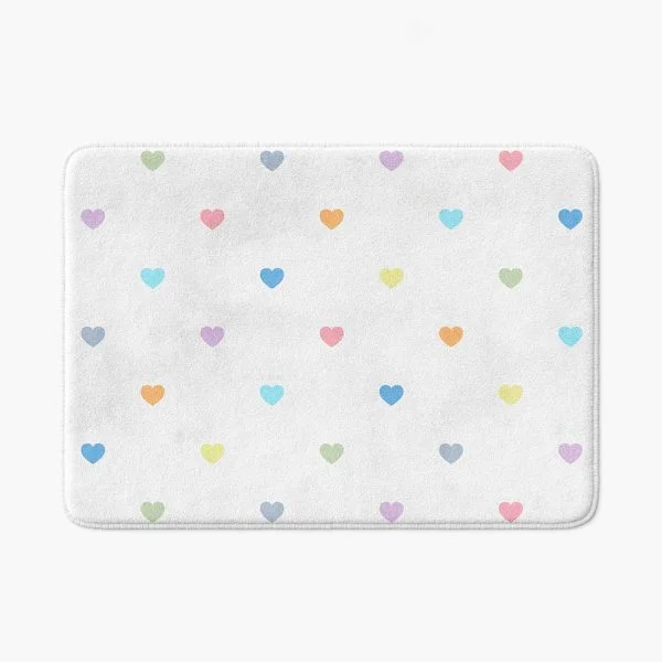Kids bath mat non slip with pastel love hearts design for little girls bathroom