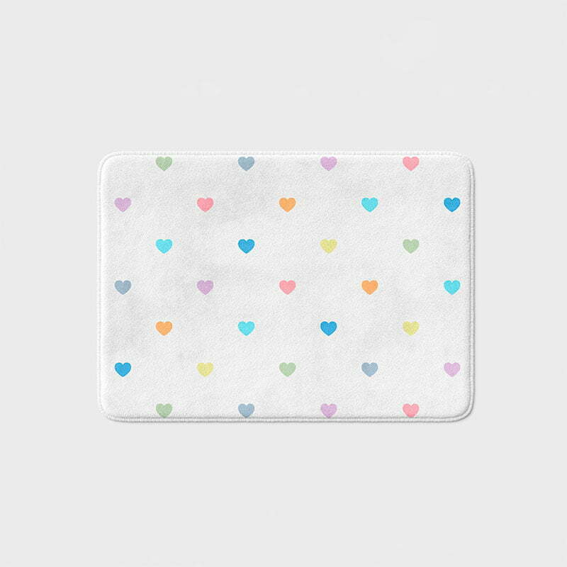 Pastel Love hearts Bath Mat For Little Girls Bathroom Decor