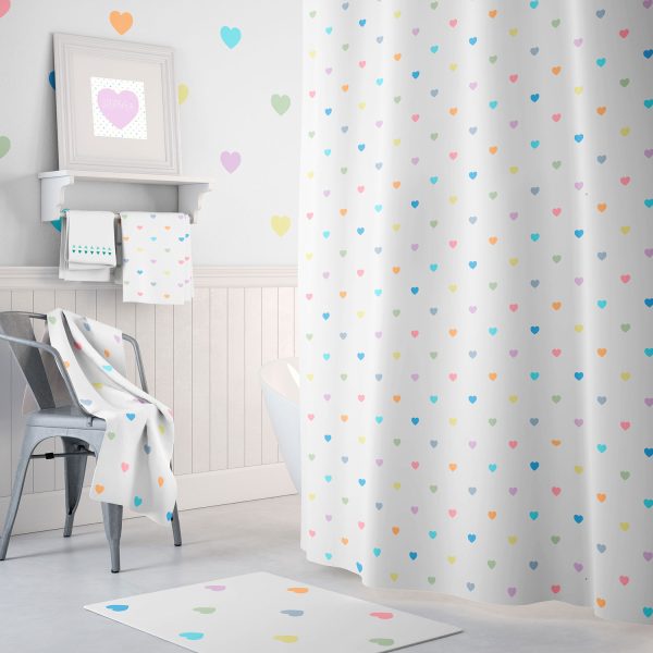 pretty love heart bathroom shower curtain set