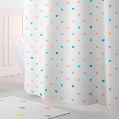 pastel love heart shower curtain for little girls bathroom