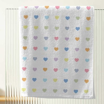 love heart kids bath towel pink pastel design