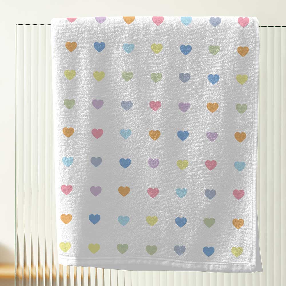 love heart kids bath towel pink pastel design