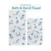 Blue and white dinosaur hand and bath towel set for toddler boys