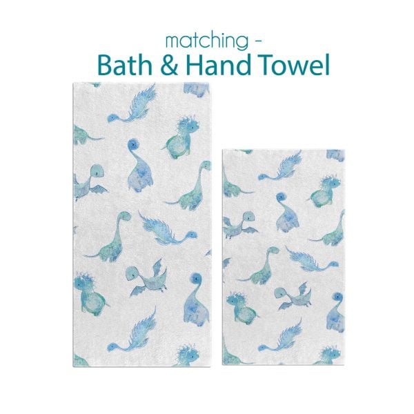 Blue and white dinosaur hand and bath towel set for toddler boys