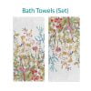 Colorful wildflower floral patterned bath towel set with velour front and cotton terry back.