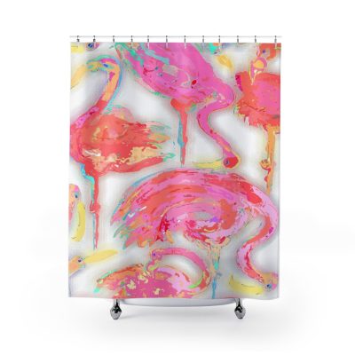 colorful Pink Flamingo shower curtain