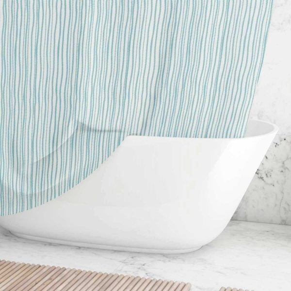 Beach Bathroom Coastal Aqua Blue Shower Curtain With Stripes