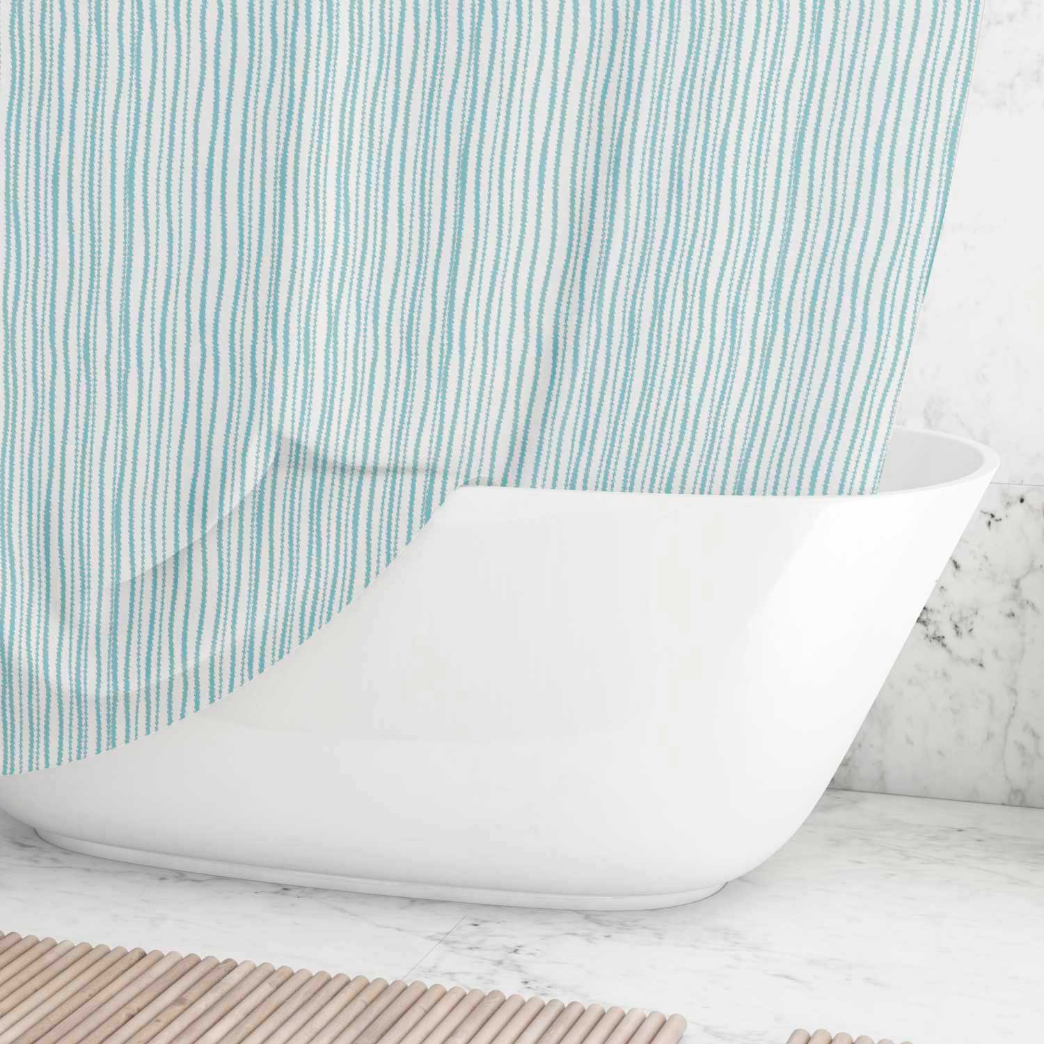 Beach Bathroom Coastal Aqua Blue Shower Curtain With Stripes