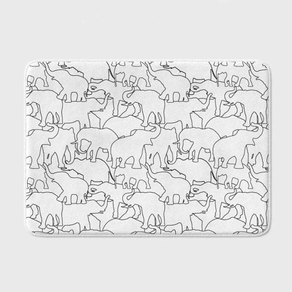 Modern Black And White Elephant Bath Mat