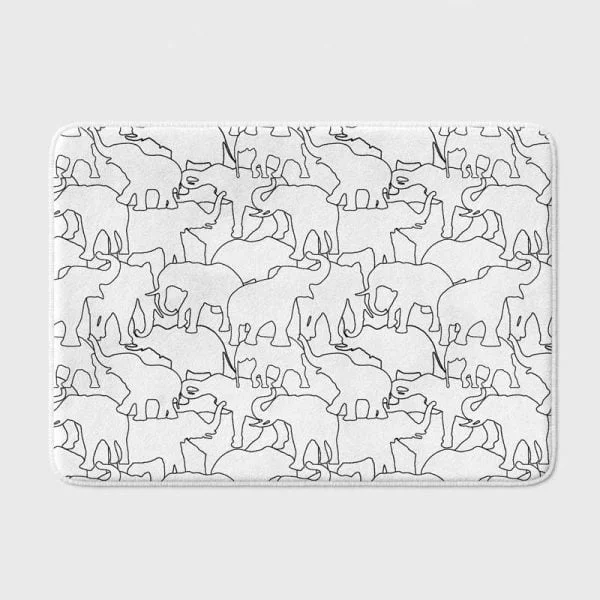 Modern Black And White Elephant Bath Mat