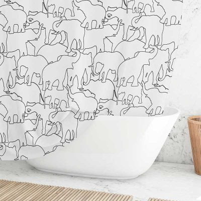 Black And White Elephant Shower Curtain For Kids Bathroom