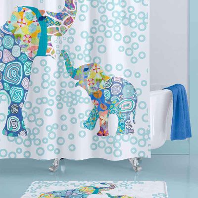 Blue Bubble Elephants Shower Curtain for Kids