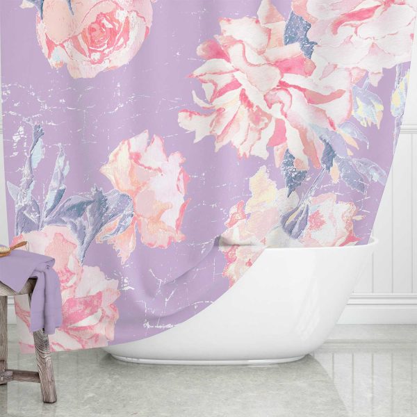 Close up lavender rose floral shower curtain