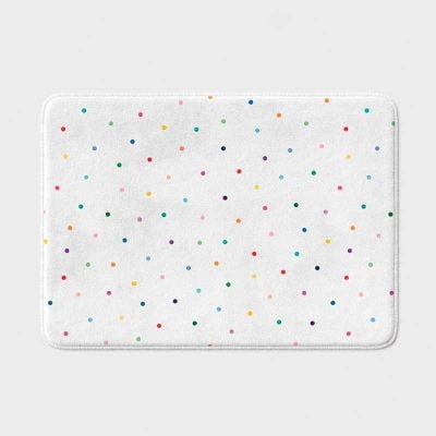 Non slip quick dry, memory foam microfiber bath mat with cute colorful polka dots for kids bathroom