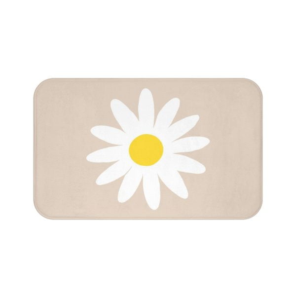 Beige White and yellow daisy floral non-slip bath mat