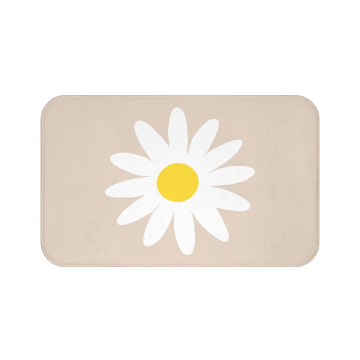 Beige White and yellow daisy floral non-slip bath mat