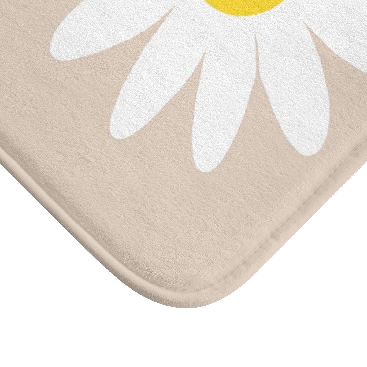 Non-Slip, Memory Foam, Quick Drying Washable Microfiber Bath Mat With Beige, White And Yellow Daisy Print For A Modern Boho Bathroom Vibe - Image 4