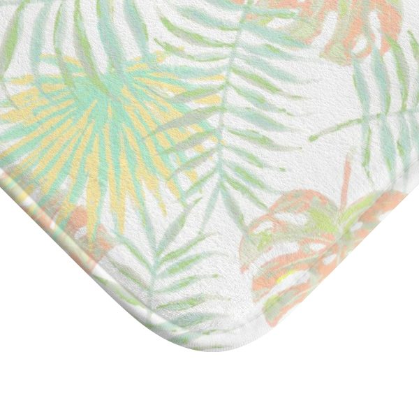 Best bath mat - non slip, memory foam green and yellow and apricot palm leaves print