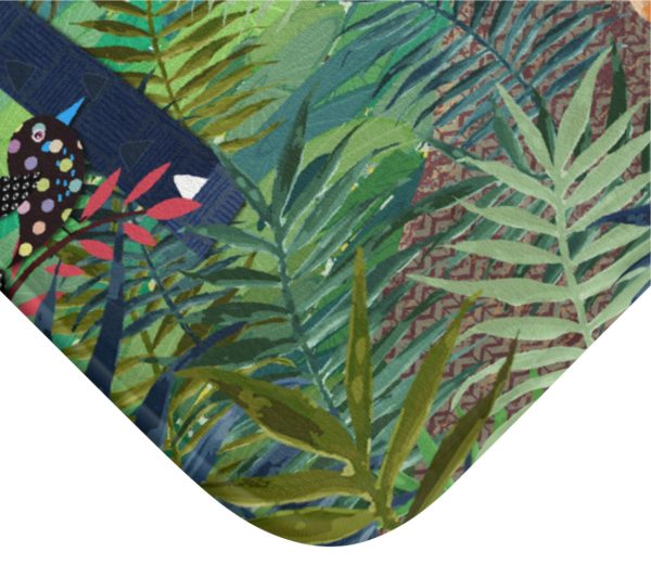 Close Up Hemmed Childrens BAth Mat with Green Tropical Jungle Print