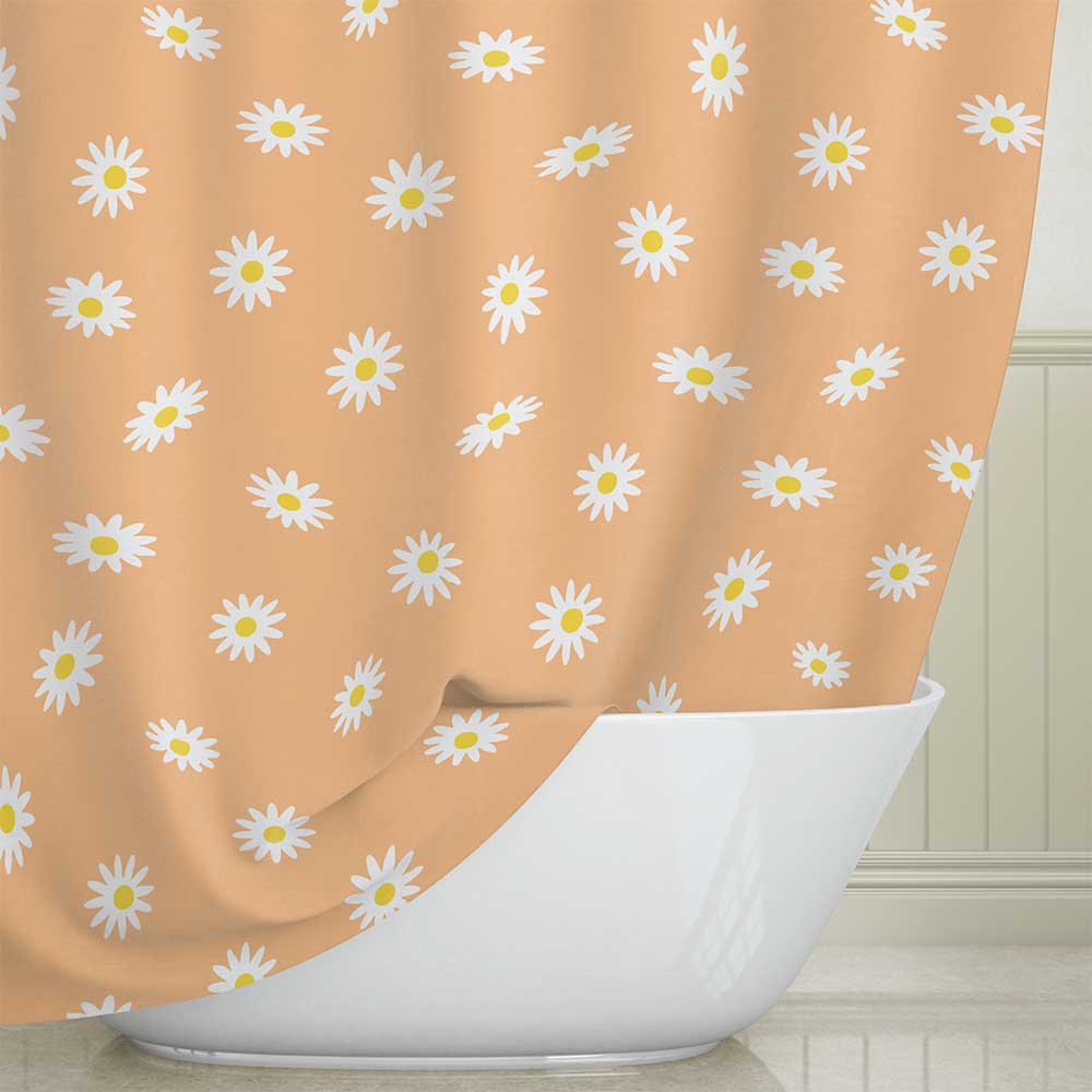 Extra Long Shower Curtain With Pretty Apricot Daisy Floral Fabric Design