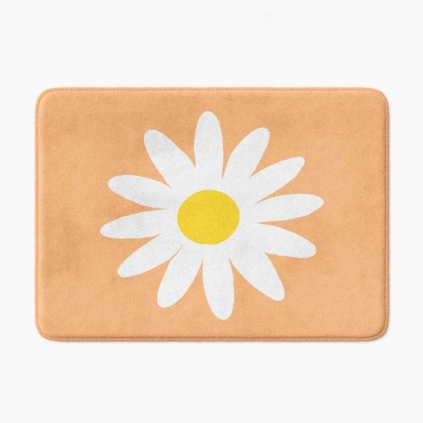 Modern Apricot Daisy Flower Non Slip BAth Mat For Childrens Bathroom Decor