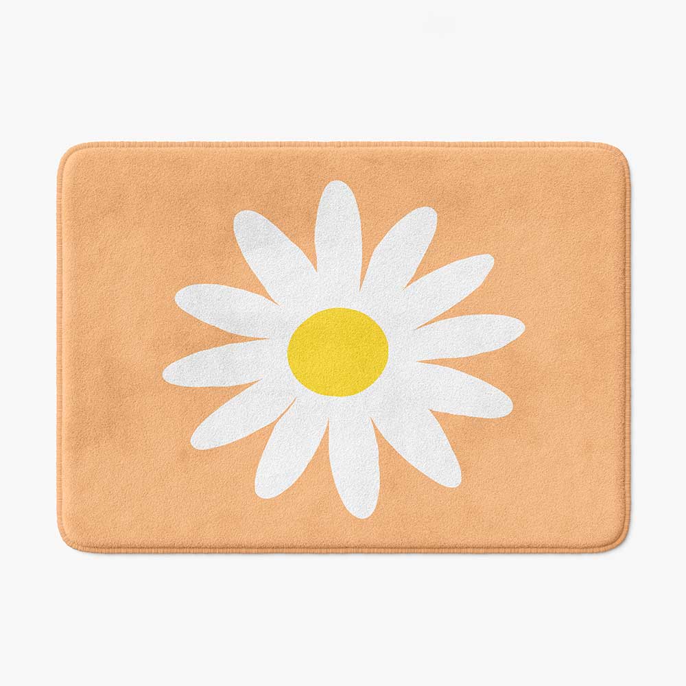 Modern Apricot Daisy Flower Non Slip BAth Mat For Childrens Bathroom Decor
