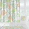 Elegant Tropical Floral shower Curtain with leafy green and apricot palm leaves