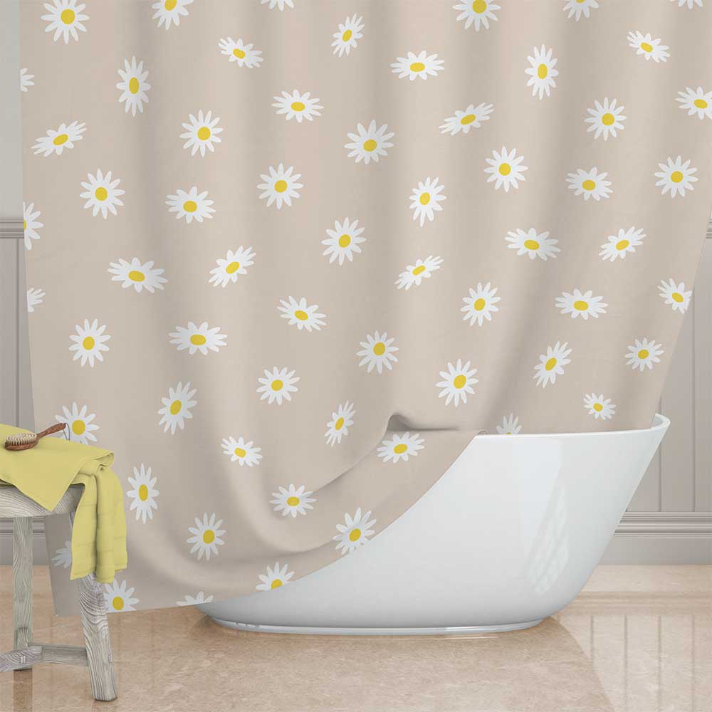 72 x 72 Daisy Flower Boho Shower Curtain - Water Repellent Beige Fabric Floral Shower Curtain With Rust Free Metal Grommets And Hooks Included - Machine Washable. - Image 5