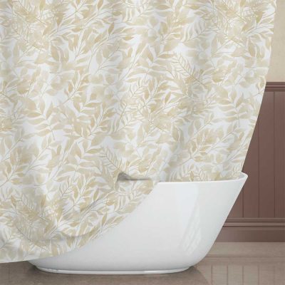 Elegant Beige Watercolor Leaves Bathroom Shower Curtain