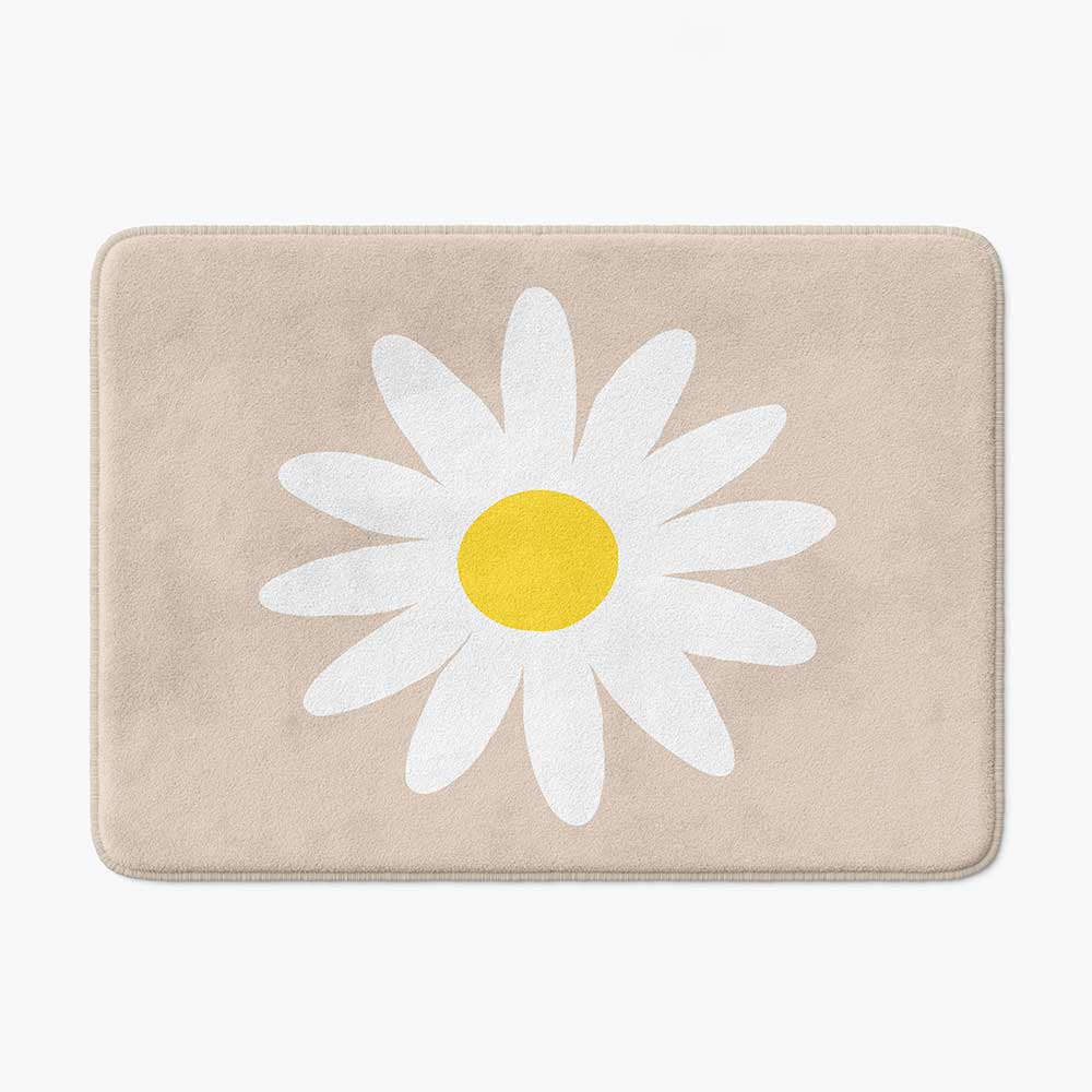 Boho Bath Mat With Beige Daisy Flower Print