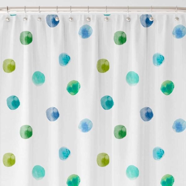 Colorful Blue And Green Polka Dot Shower Curtain In Extra Long Lengths For Kids Bathroom