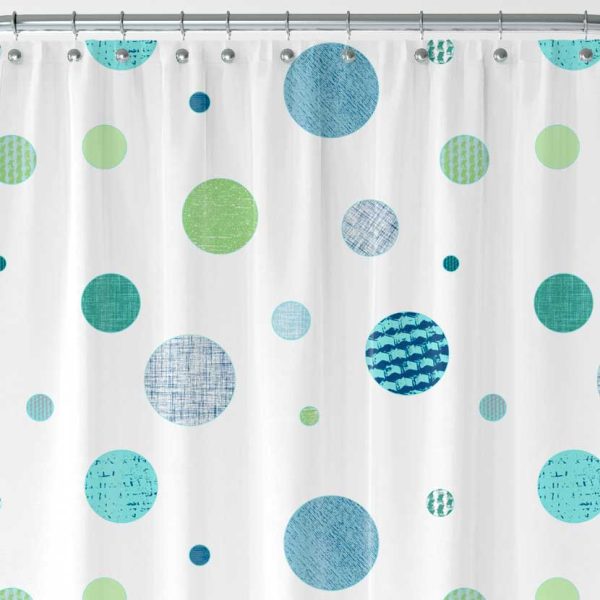 72 x 78 Inch Long Modern Blue And Green Polka Dot Shower Curtain For Little Boys Bathroom Decor