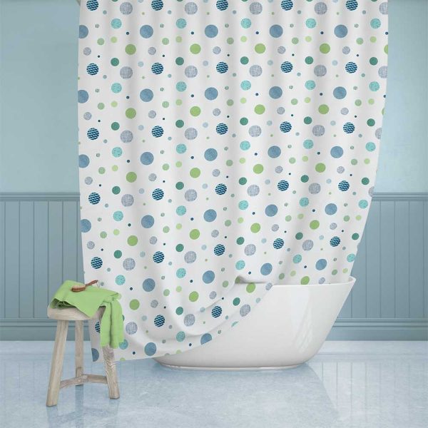 72 x 96 Inch Long Extra Long Blue ANd Green Polka Dot Kids BAthroom Shower Curtain