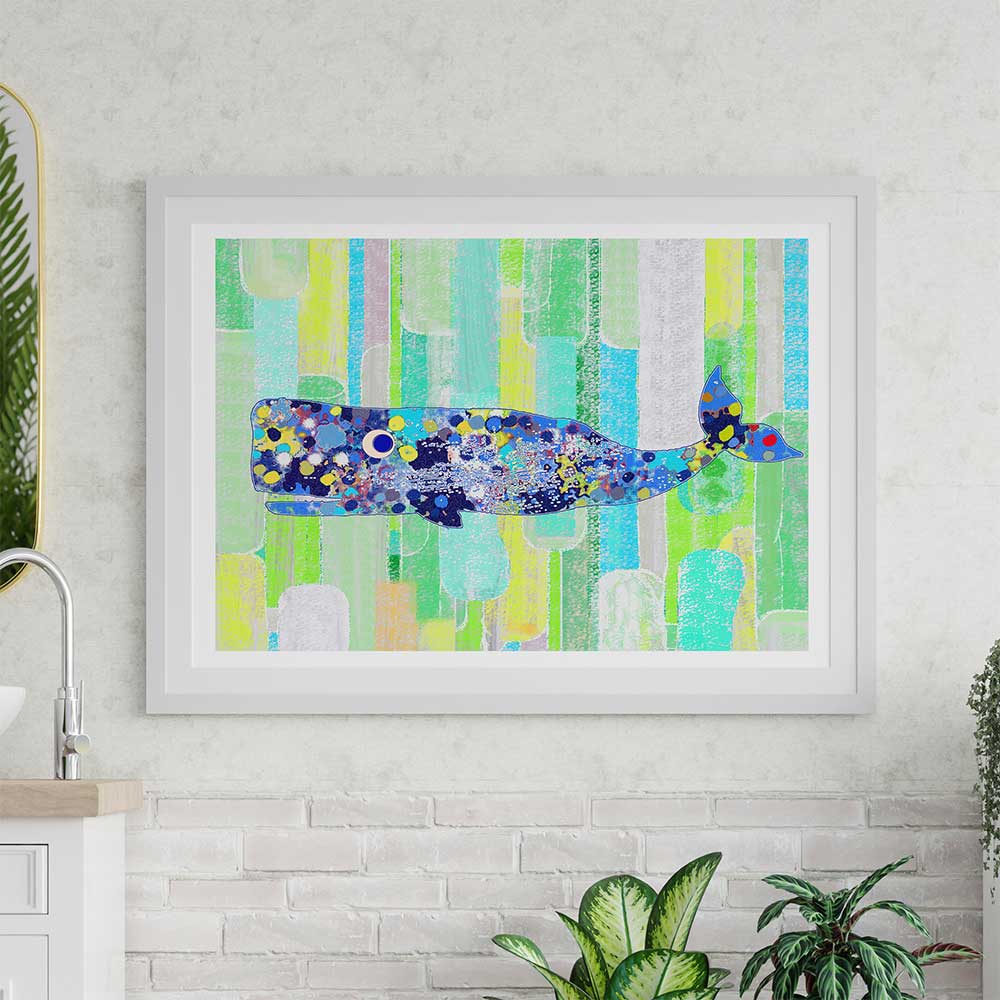 Blue Whale Fun Abstract Bathroom Wall Art For Kids Bathroom
