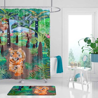 Tropical Jungle Tiger Mold Free Shower Curtain For Children's BAthroom