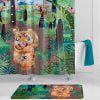 Green Tropical Jungle Tiger Fun Shower Curtain For Kids Bathroom