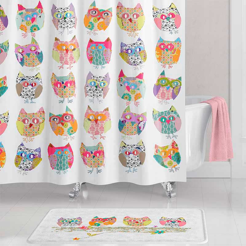 Curtain Liner & mildew free fabric shower curtain with colorful owls