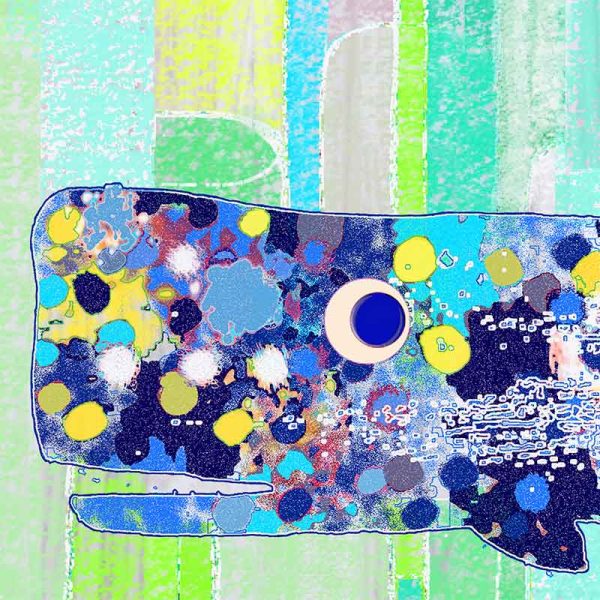 abstract blue whale artwork