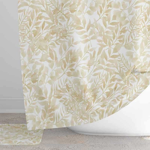 Elegant Modern Beige and White Fabric Shower Curtain