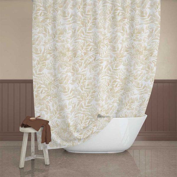 72" x 96" Leafy Beige andWhite Watercolor Leaves Nature Shower Curtain
